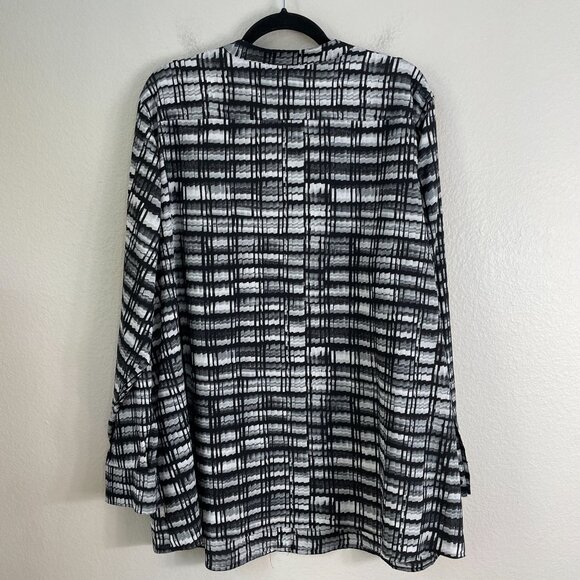 Calvin Klein Womens Plus 2X Black White Plaid Tunic Top Roll Tab Sleeve Shirt - Picture 10 of 10